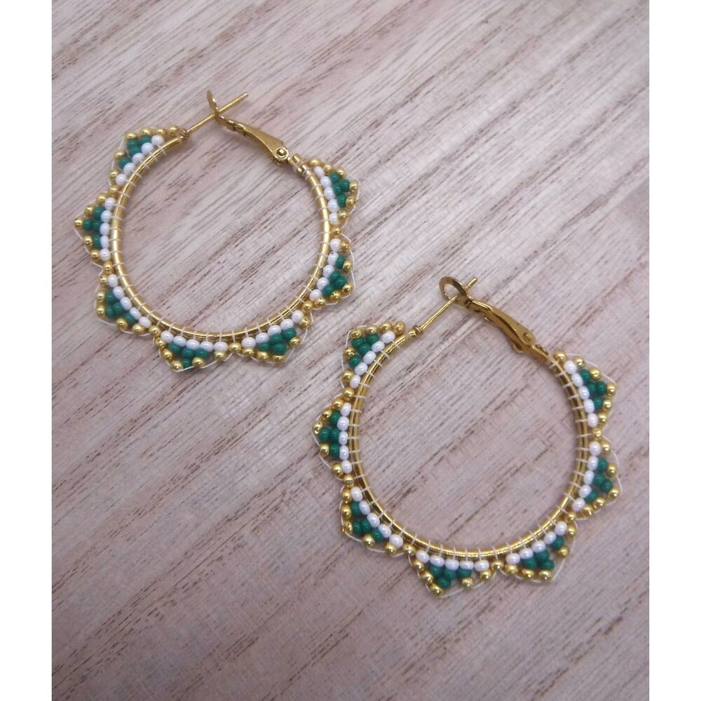 Earrings Beaded Gold Hoops